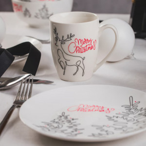 Cana, farfurie si bol Line Art, utilizate pentru a compune un decor festiv de efect