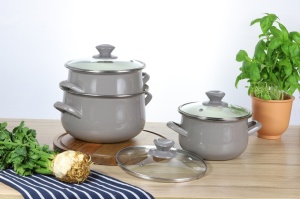 Oala email cu capac 16cm, 2L, gri, Pyza - Img 2