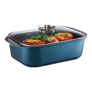 Tava cu capac 40x26x11cm, 7.5L, Sistem Aroma Knob, invelis Qualum Basic, Azzurro