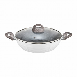 Tigaie adanca cu capac 28cm, 3.8L, invelis Qualum Basic Stone Edition, Wavy