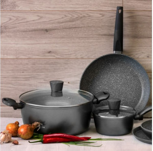 Cratita cu capac 16cm, 1.2L, invelis Qualum Basic Stone Edition, Loft - Img 2
