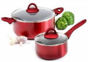 Cratita aluminiu si oala Jasper, produse de brandul Ambition, dotate cu capac din sticla temperata