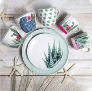 Farfurii si cani reprezentative colectiei Cactus, ce adauga o nota de prospetime decorului culinar