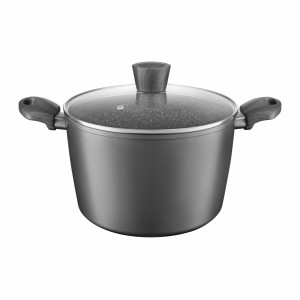 Oala inalta cu capac 20cm, 3.6L, invelis Qualum Basic Stone Edition, Loft