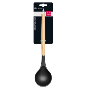 Polonic cu maner din lemn, plastic gri, Natural - Img 2
