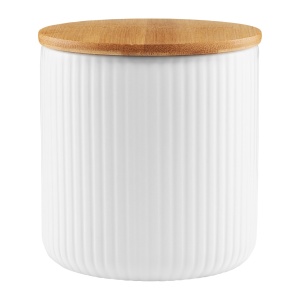 Recipient depozitare cu capac din bambus 600ml, alb, Curly