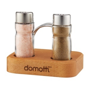 Set solnita si pipernita rotunde cu suport servetele, lemn, 3 piese, Temis