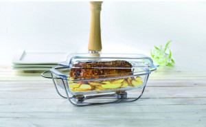 Vas termorezistent cu incalzitor 3.9L, suport argintiu, chafing dish, Saule - Img 2