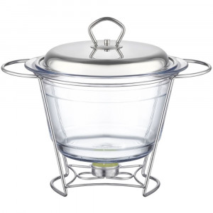 Vas termorezistent cu incalzitor 4L, suport si capac argintiu, chafing dish, Helios - Img 2