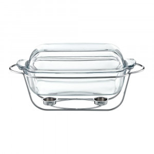 Vas termorezistent cu incalzitor 5.3L, suport argintiu, chafing dish, Saule