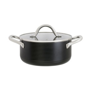 Oala cu capac 20cm, 2.7L, invelis Qualum Basic, Ribs