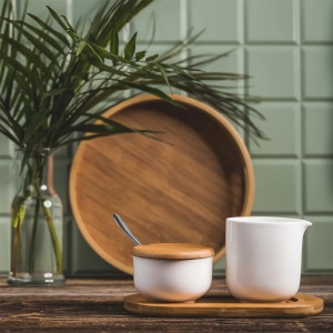 Tava bambus cu manere 29.5cm, Natural - Img 2