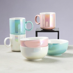 Cana portelan 360ml, design metalic, alb, Pearl - Img 2