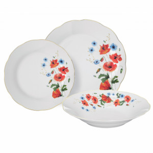Farfurii plate, adanci si pentru desert Poppies, ce dispun de margine imbracata intr-un fir sidefat