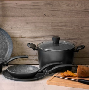 Oala cu capac 24cm, 4.1L, invelis Qualum Basic Stone Edition, Loft - Img 2
