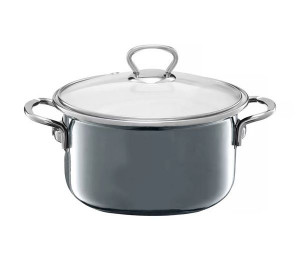 Oala emailata cu capac 16cm, 1.3L, gri, Optimum