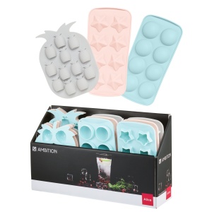 Set 3 forme gheata din silicon, mix modele si culori, Alice - disponibile in display 12 buc, Pret SET, cantitate minima de comanda 12 buc