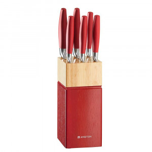 Set cutite, 7 piese, bloc lemn rosu, Ombre