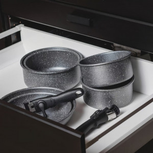 Set tigai cu maner detasabil, 4 piese, invelis Qualum Basic Stone Edition, Silverstone - Img 2