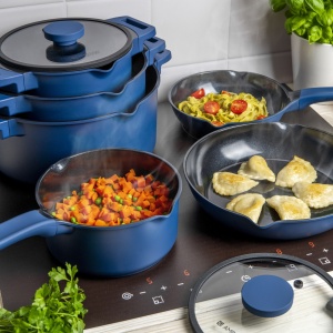 Tigaie wok cu capac 30cm, invelis Qualum Ceramic, Cobalt - Img 5