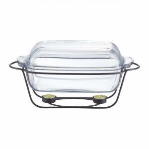 Vas termorezistent cu incalzitor 5.3L, suport negru, chafing dish, Saule