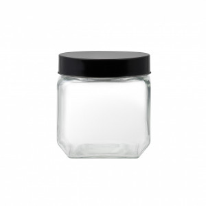 Borcan depozitare cu capac negru 0.9L, patrat, Milos