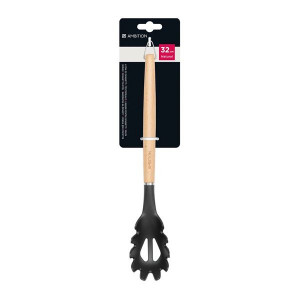 Lingura servire spaghetti cu maner lemn, plastic gri, Natural - Img 2