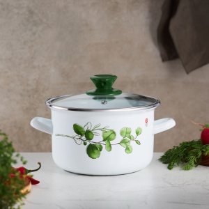 Oala email cu capac 16cm, 2L, eucalipt, Emalia Olkusz - Img 2