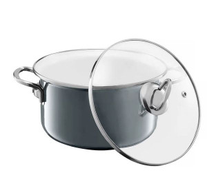 Oala emailata cu capac 16cm, 1.3L, gri, Optimum - Img 3