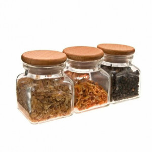 Set 3 recipiente condimente cu capac lemn 150ml, President - Img 2
