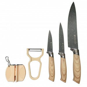 Set cutite, 5 piese, include ascutitor si curatator legume, Kenya - Img 2