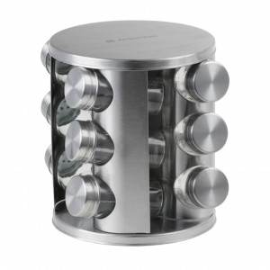 Set recipiente condimente, 12 piese, suport inox, Cleo