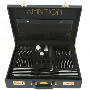 Set tacamuri inox, 72 piese, 12 persoane, ambalate in valiza, Prato - Img 3