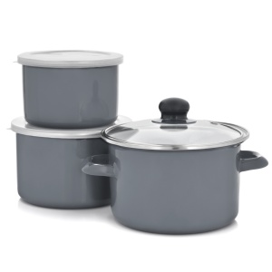 Set vase emailate cu capac, 6 piese, gri, Emalia Olkusz