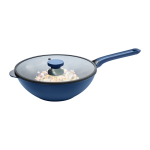 Tigaie wok cu capac 30cm, invelis Qualum Ceramic, Cobalt - Img 2