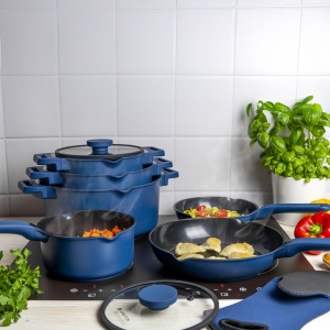 Tigaie wok cu capac 30cm, invelis Qualum Ceramic, Cobalt - Img 6