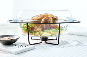 Vas termorezistent cu incalzitor 4.5L, suport negru, chafing dish, Saule - Img 2
