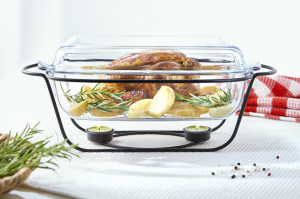 Vas termorezistent cu incalzitor 5.3L, suport negru, chafing dish, Saule - Img 2