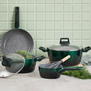 Oala cu capac 24cm, 4.3L, invelis Qualum Ceramic Stone Edition, Ombre Green - Img 4