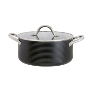 Oala cu capac 24cm, 4.6L, invelis Qualum Basic, Ribs