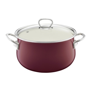 Oala email cu capac 22cm, 3.6L, visiniu, Optimum