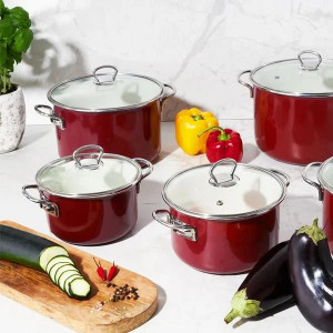 Oala emailata cu capac 20cm, 2.6L, visiniu, Optimum - Img 3