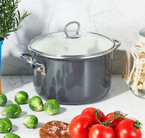 Oala emailata cu capac 24cm, 4.8L, gri, Optimum - Img 3