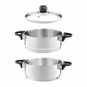 Oala inox cu capac si steamer 20cm, 3 piese, Vikos - Img 2
