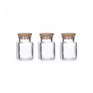 Set 3 recipiente condimente cu capac lemn 150ml, President - Img 3