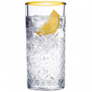 Set 4 pahare long drink 450ml, margine aurie, Timeless