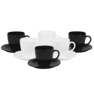 Set servire ceai sau cafea, 12 piese, alb-negru, Carine