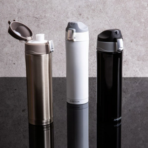 Cana termos 420ml cu buton de siguranta, negru, Glossy - Img 4