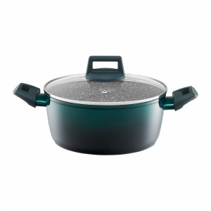 Oala cu capac 24cm, 4.3L, invelis Qualum Ceramic Stone Edition, Ombre Green - Img 1