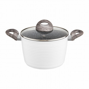 Oala inalta cu capac 20cm, 3.8L, invelis Qualum Basic Stone Edition, Wavy